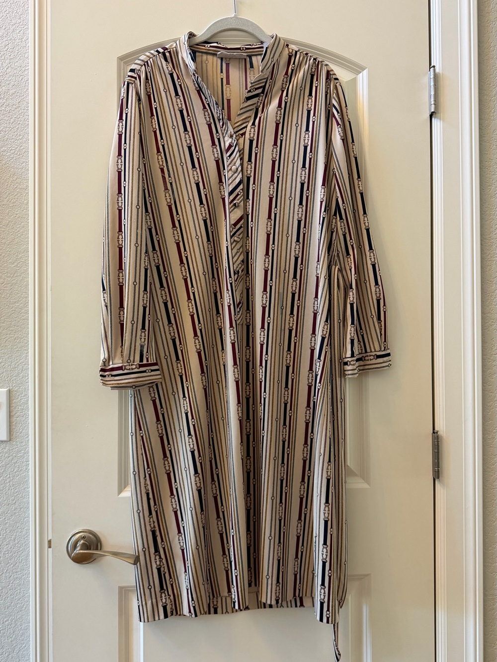 VTG Lanvin Equestrian Inspired Shirt Dress w Tie Belt. Button down. Horses. SZ14